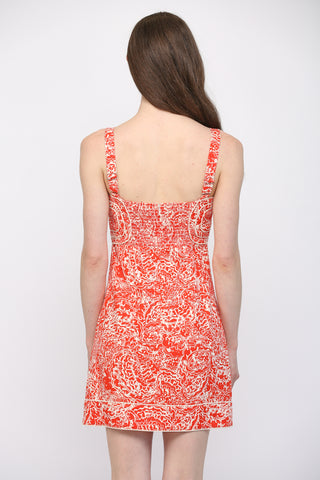 Abstract Floral Linen Mini Dress