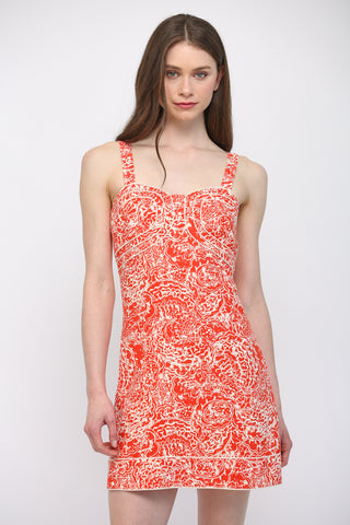 Abstract Floral Linen Mini Dress