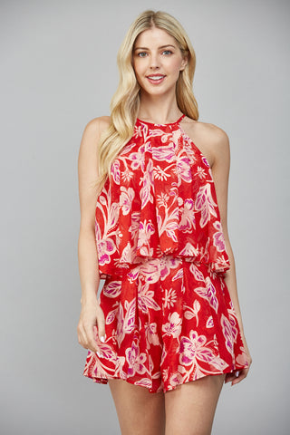 Red Floral Romper