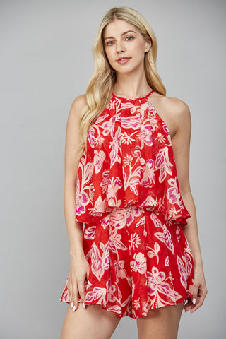 Red Floral Romper