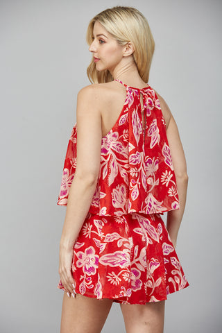 Red Floral Romper