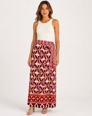 Geo Pattern Maxi Tie Wrap Skirt