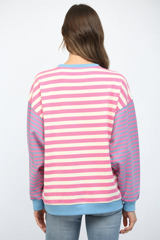 Pink and White Striped Sweatshirt