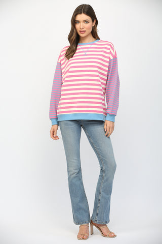 Pink and White Striped Sweatshirt