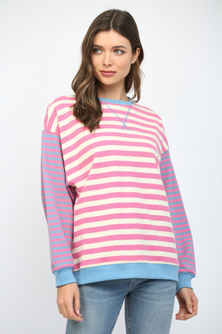Pink and White Striped Sweatshirt