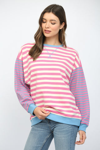 Pink and White Striped Sweatshirt