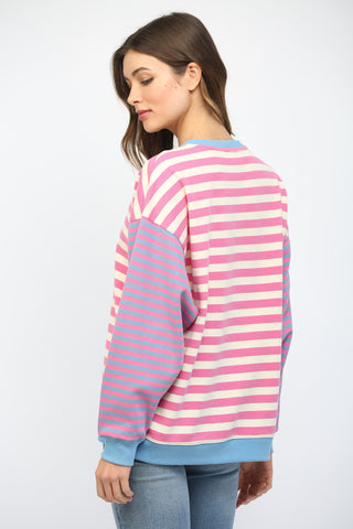 Pink and White Striped Sweatshirt