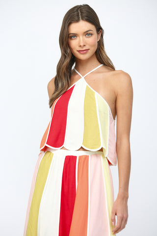 Color Block Midi Skirt Set