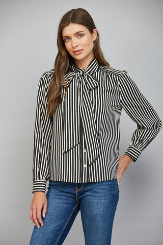 Stripe Tie Neck Blouse