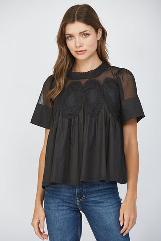 Black Mesh Appliqué Top