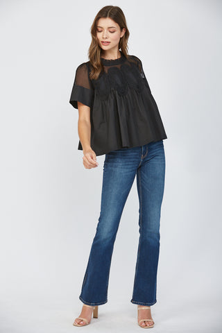 Black Mesh Appliqué Top
