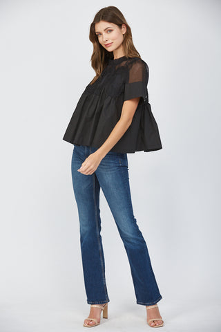 Black Mesh Appliqué Top