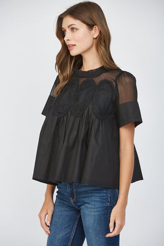 Black Mesh Appliqué Top