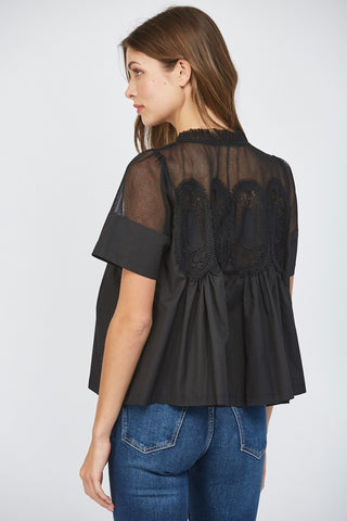 Black Mesh Appliqué Top