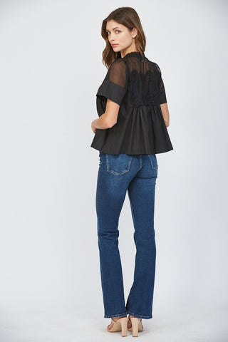 Black Mesh Appliqué Top