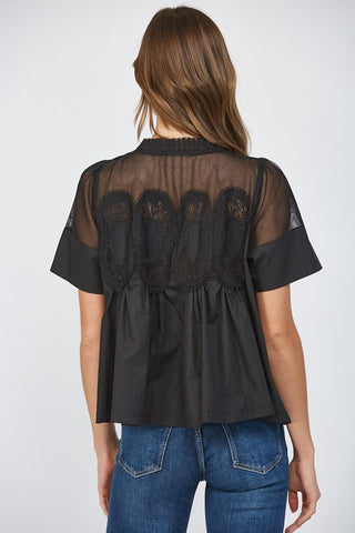 Black Mesh Appliqué Top