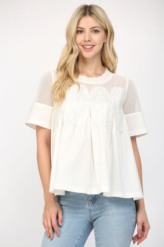 White Mesh Appliqué Top