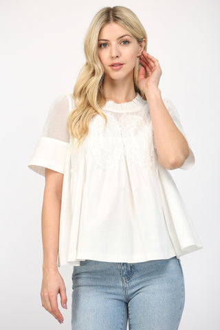 White Mesh Appliqué Top