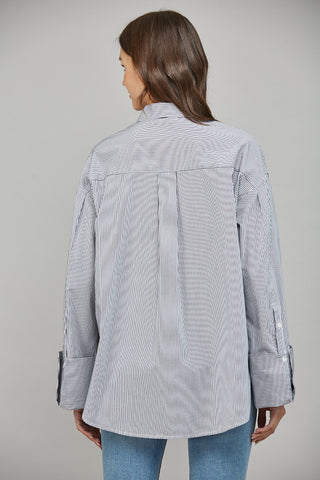 Striped Cuffed Sleeve Blouse