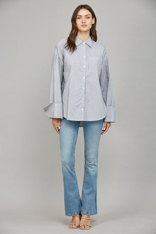 Striped Cuffed Sleeve Blouse