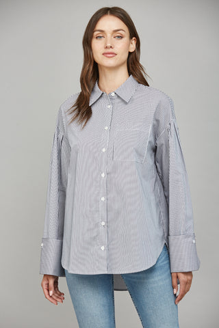 Striped Cuffed Sleeve Blouse