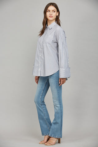 Striped Cuffed Sleeve Blouse