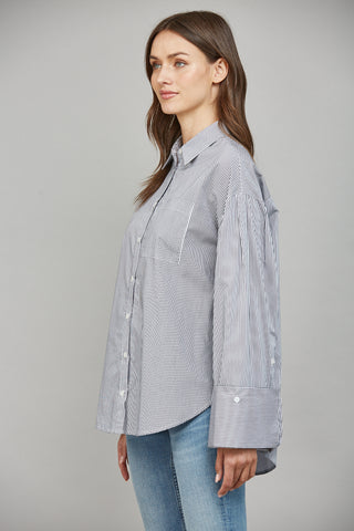 Striped Cuffed Sleeve Blouse