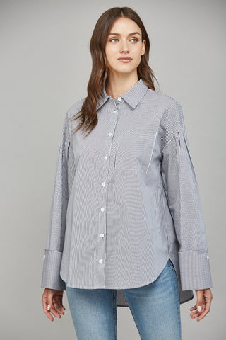 Striped Cuffed Sleeve Blouse