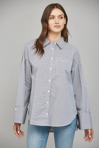 Striped Cuffed Sleeve Blouse