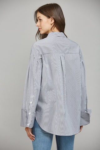 Striped Cuffed Sleeve Blouse