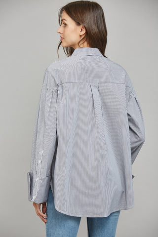 Striped Cuffed Sleeve Blouse