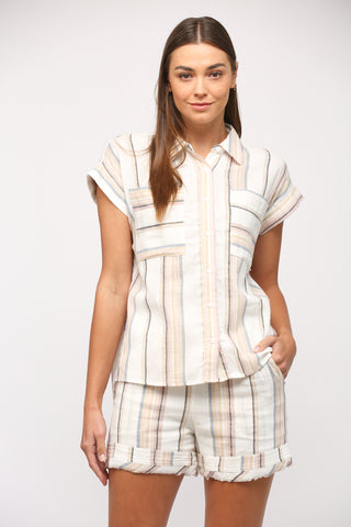 Cream Stripe Linen Blend Shirt