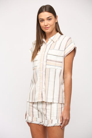 Cream Stripe Linen Blend Shirt
