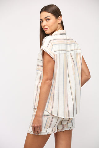 Cream Stripe Linen Blend Shirt