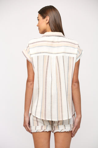 Cream Stripe Linen Blend Shirt