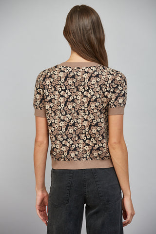 Floral Jacquard Knit Short Sleeve Cardigan
