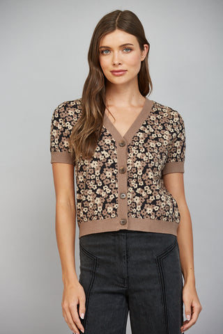 Floral Jacquard Knit Short Sleeve Cardigan