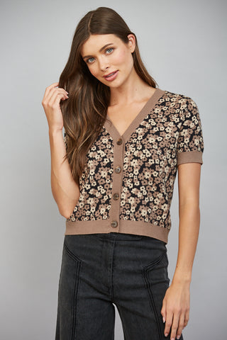 Floral Jacquard Knit Short Sleeve Cardigan