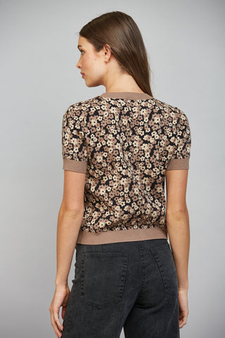 Floral Jacquard Knit Short Sleeve Cardigan