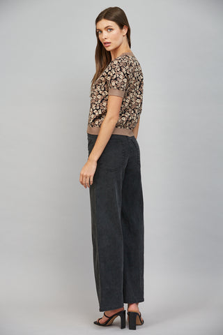 Floral Jacquard Knit Short Sleeve Cardigan