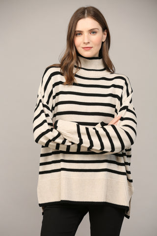 Taupe and Black Stripe Sweater