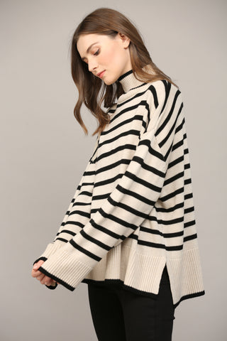 Taupe and Black Stripe Sweater