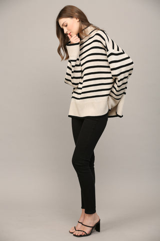 Taupe and Black Stripe Sweater
