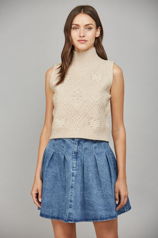 Taupe Cable Knit High Neck Sweater