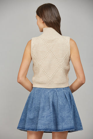 Taupe Cable Knit High Neck Sweater