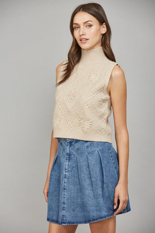 Taupe Cable Knit High Neck Sweater