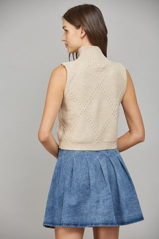 Taupe Cable Knit High Neck Sweater