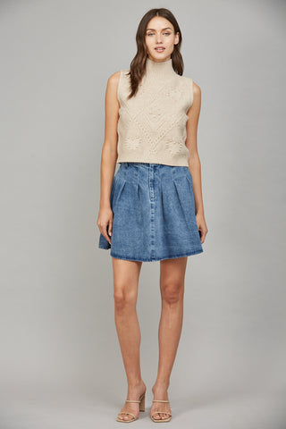 Taupe Cable Knit High Neck Sweater