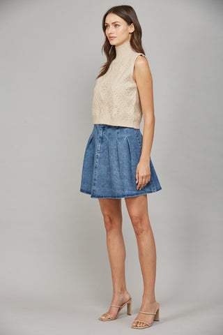 Taupe Cable Knit High Neck Sweater