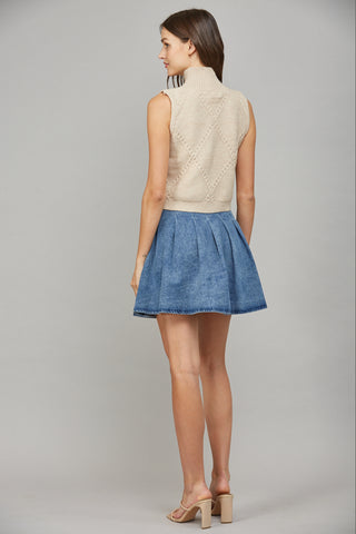 Taupe Cable Knit High Neck Sweater